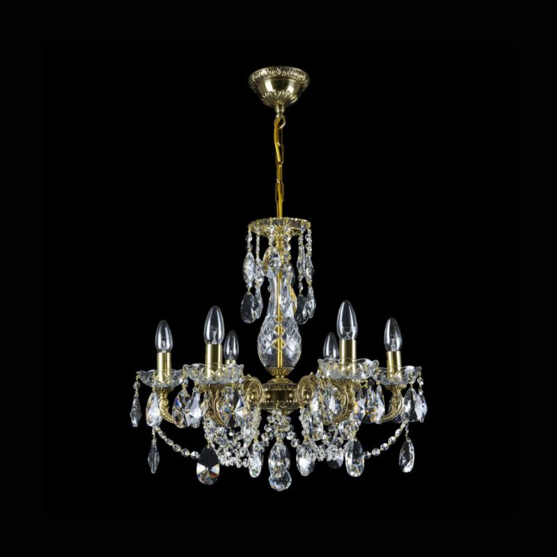 Classical Neptune 6-Light Brass Crystal Glass Chandelier