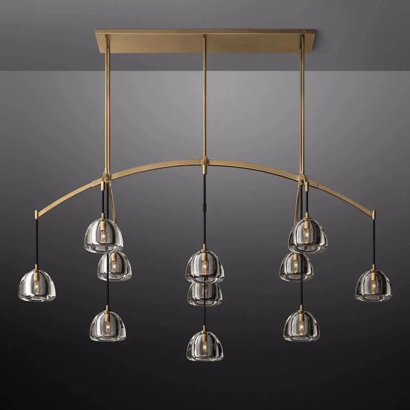Crescent Linear Chandelier 72" in glass and brass