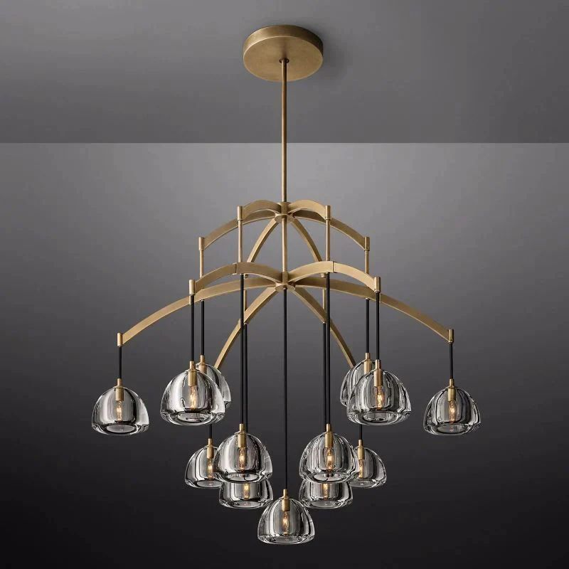 Crescent Round Chandelier 48" in glass and brass