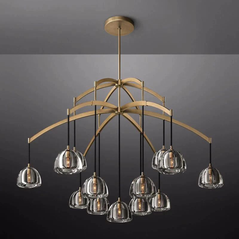 Crescent Round Chandelier 60" in glass and brass
