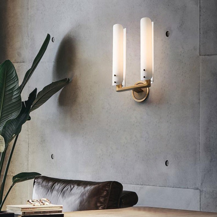 Alen Double White Glass Wall Sconce, Wall Lamps for Bedroom detail view