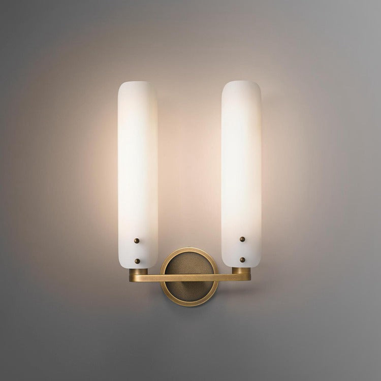 Alen Double White Glass Wall Sconce, Wall Lamps for Bedroom angled view