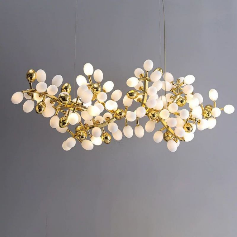 Modern Gold Grape Linear Pendant Light for Dining Room in glass