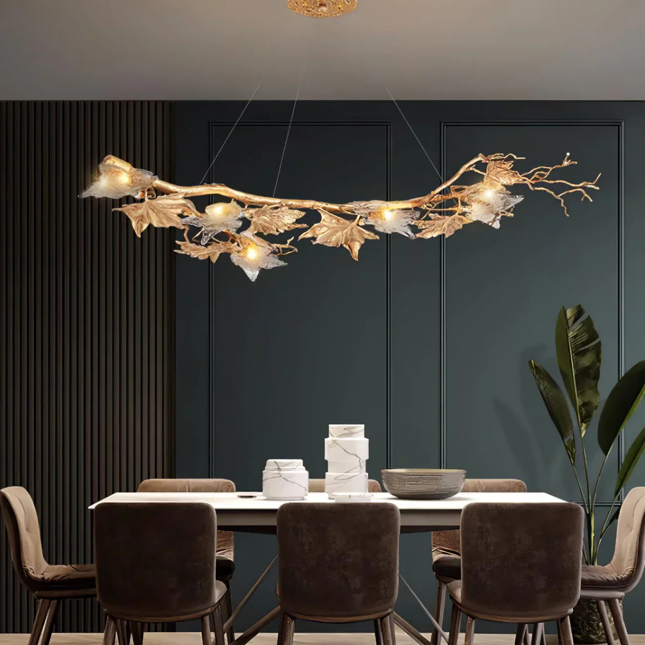 Folio Branch Brass Glass Chandelier - detail 5