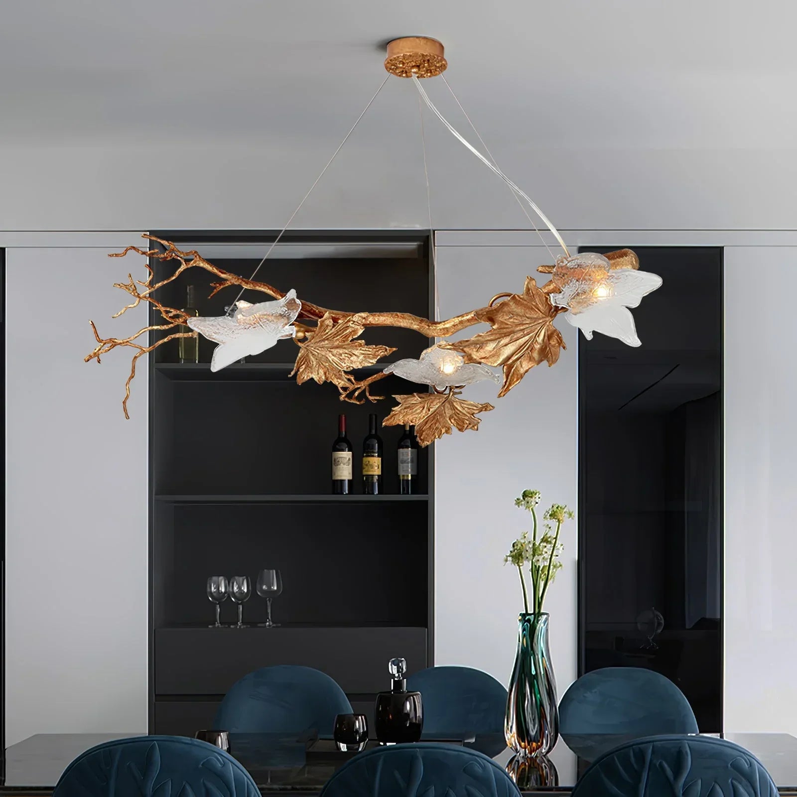 Folio Branch Brass Glass Chandelier - detail 3