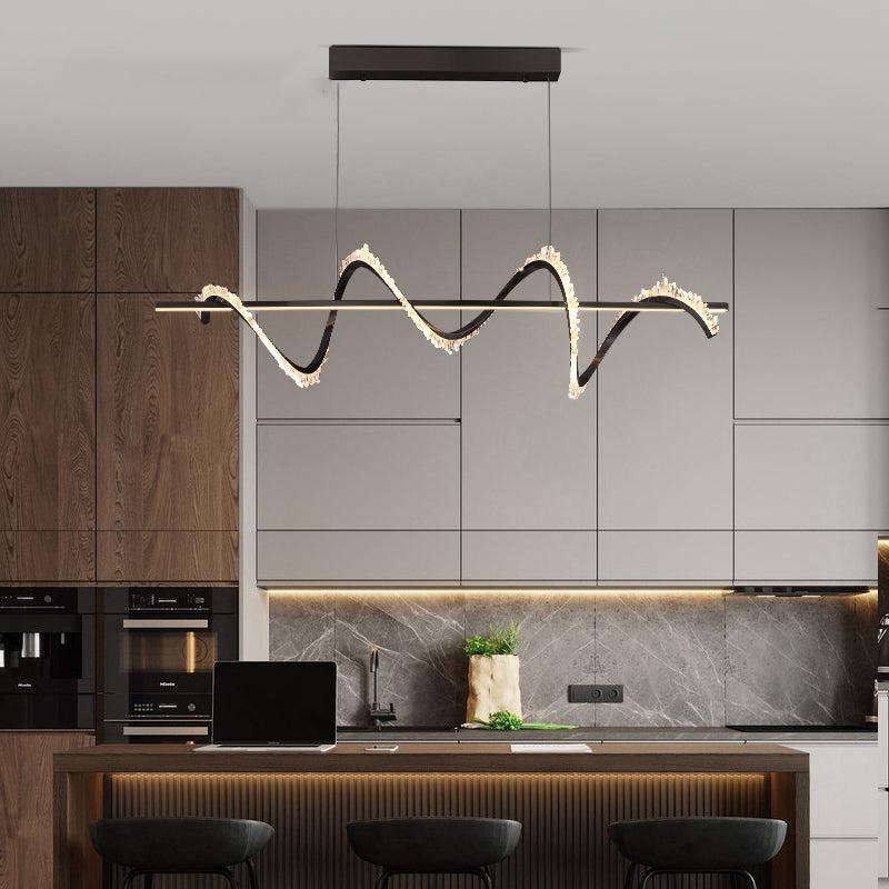 Gina Spiral Rock Crystal Chandelier, Linear Dining Room Chandelier