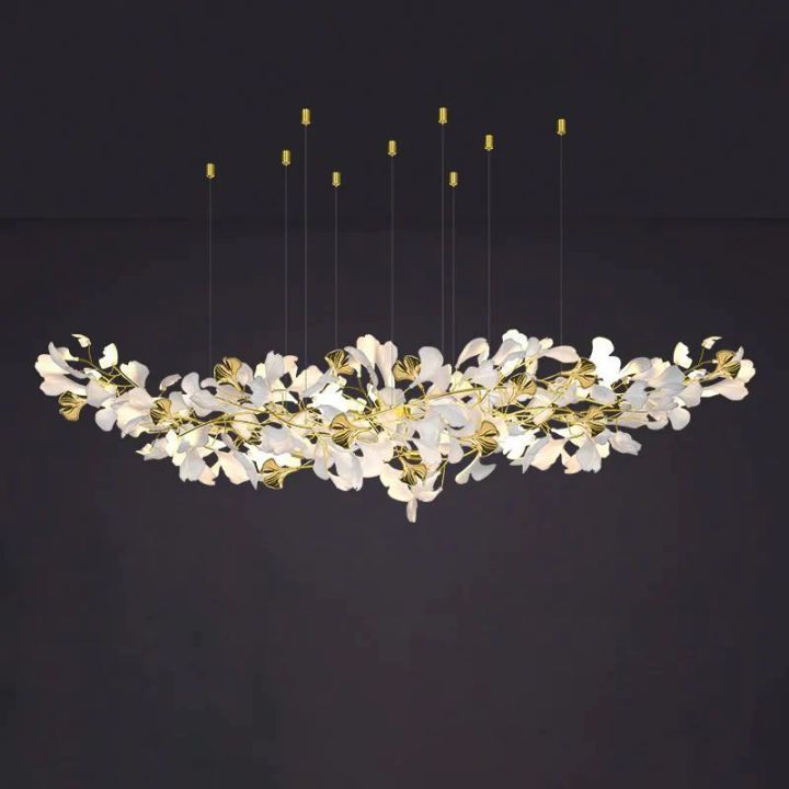 Ginkgo A Branch Chandelier in ceramic and copper