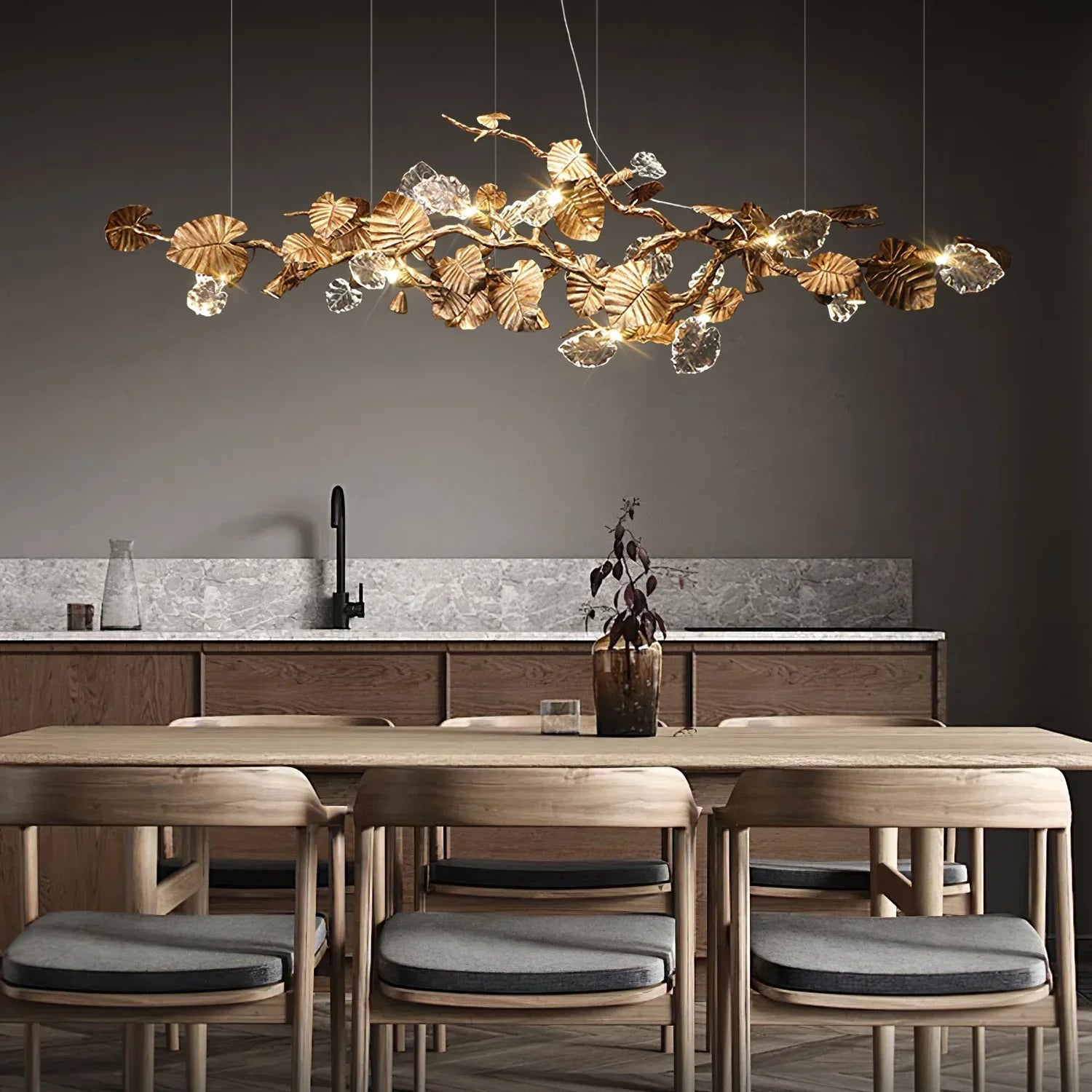 Gold Leaf Crystal Chandelier - detail 3