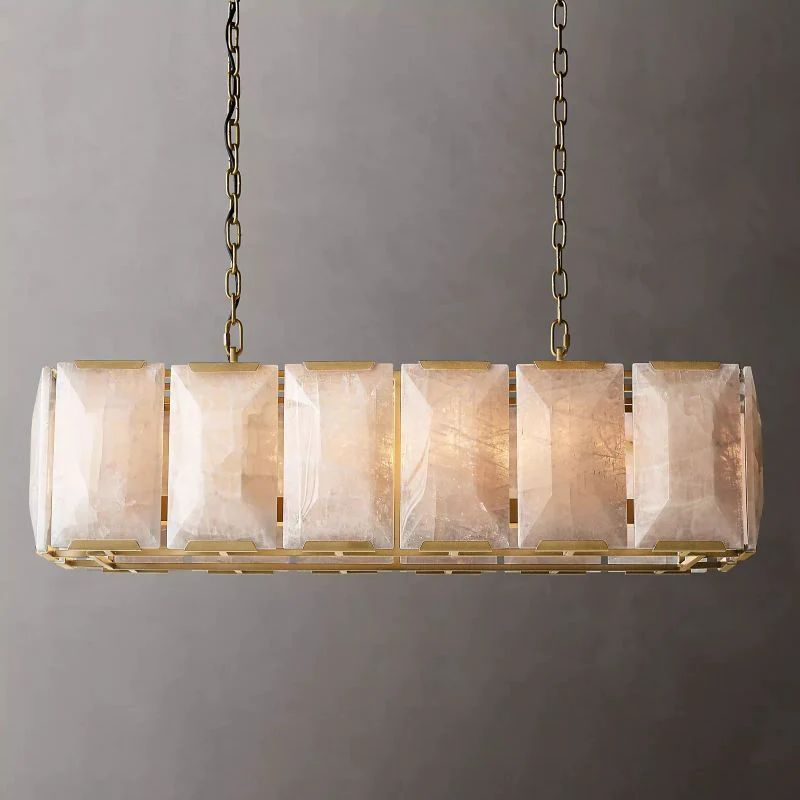 Huxley Calcite Alabaster Rectangular Chandelier 42 inch detail view