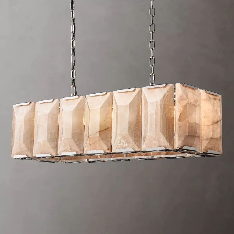 Huxley Calcite Alabaster Rectangular Chandelier 42 inch angled view