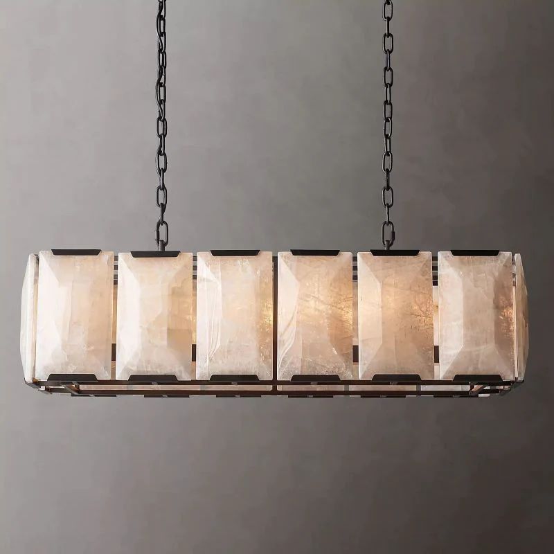 Huxley Calcite Alabaster Rectangular Chandelier 42 inch detail view