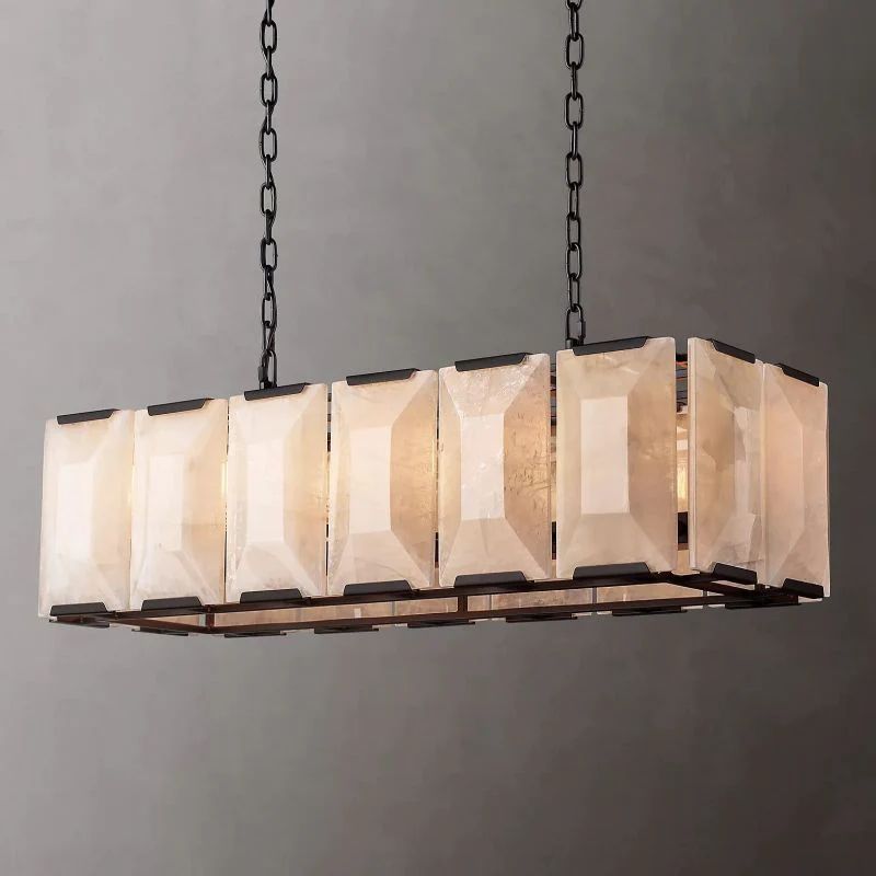 Huxley Calcite Alabaster Rectangular Chandelier 42 inch front view