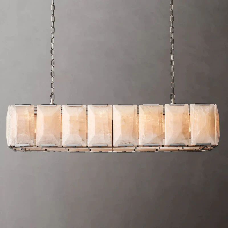 Huxley Calcite Rectangular Chandelier 54 inch angled view