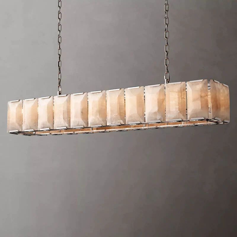 Huxley Calcite Rectangular Chandelier 74 inch angled view