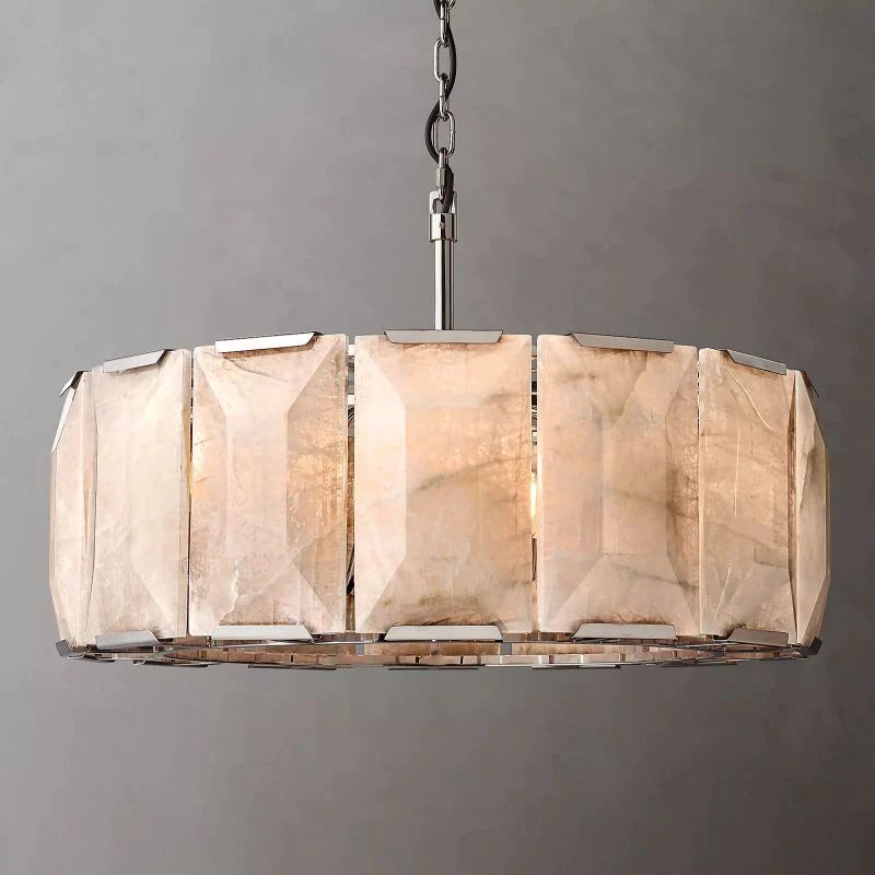 Huxley Calcite Alabaster Round Chandelier 31 inch angled view