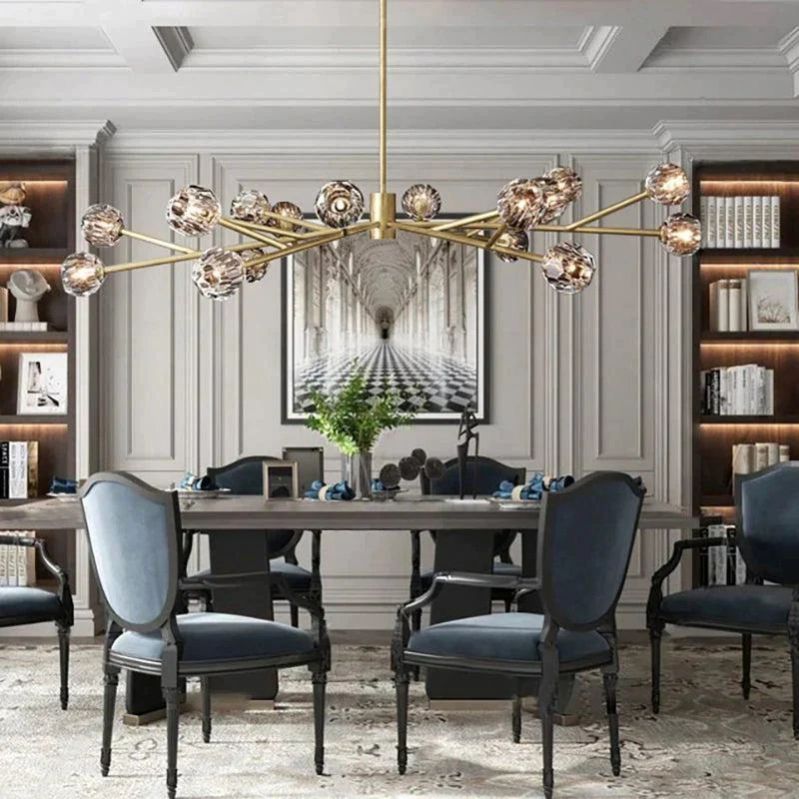 Cristal Glass Oval Chandelier 72" in crystal and brass