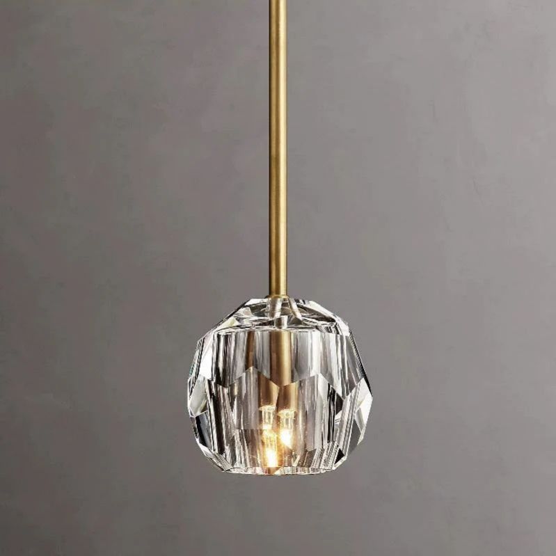 Cristal Glass Rod Pendant in crystal and brass