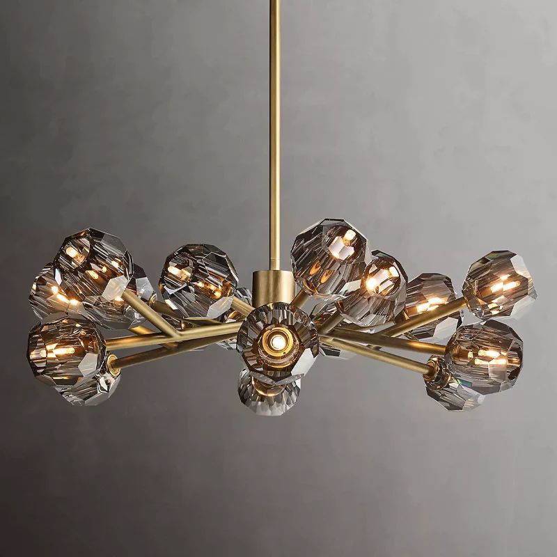 Cristal Glass Round Chandelier 36" in crystal and brass