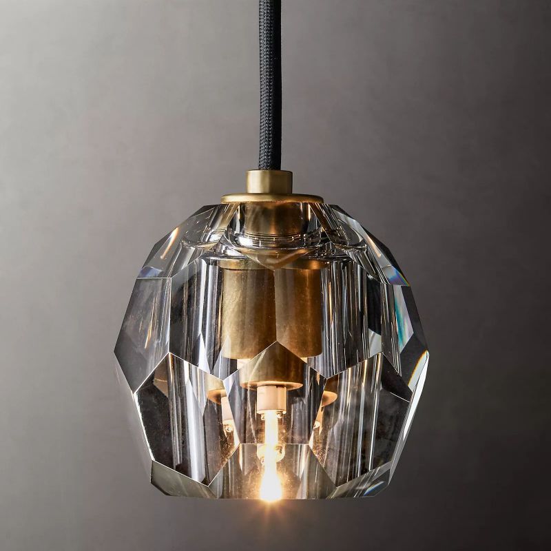 Cristal Glass Cord Pendant in crystal and brass