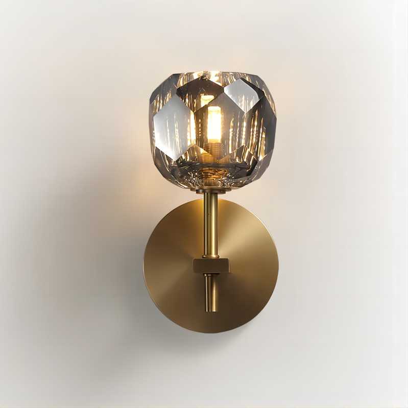 Cristal Smoke Glass Short Wall Sconce in crystal and brass