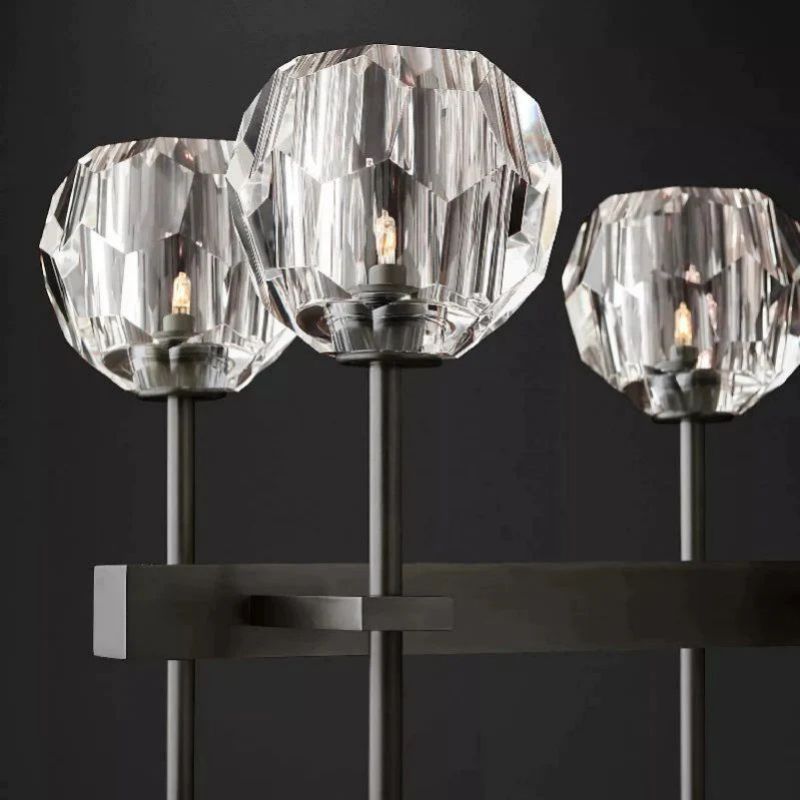 Cristal Glass Double Linear Chandelier 60 inch detail view