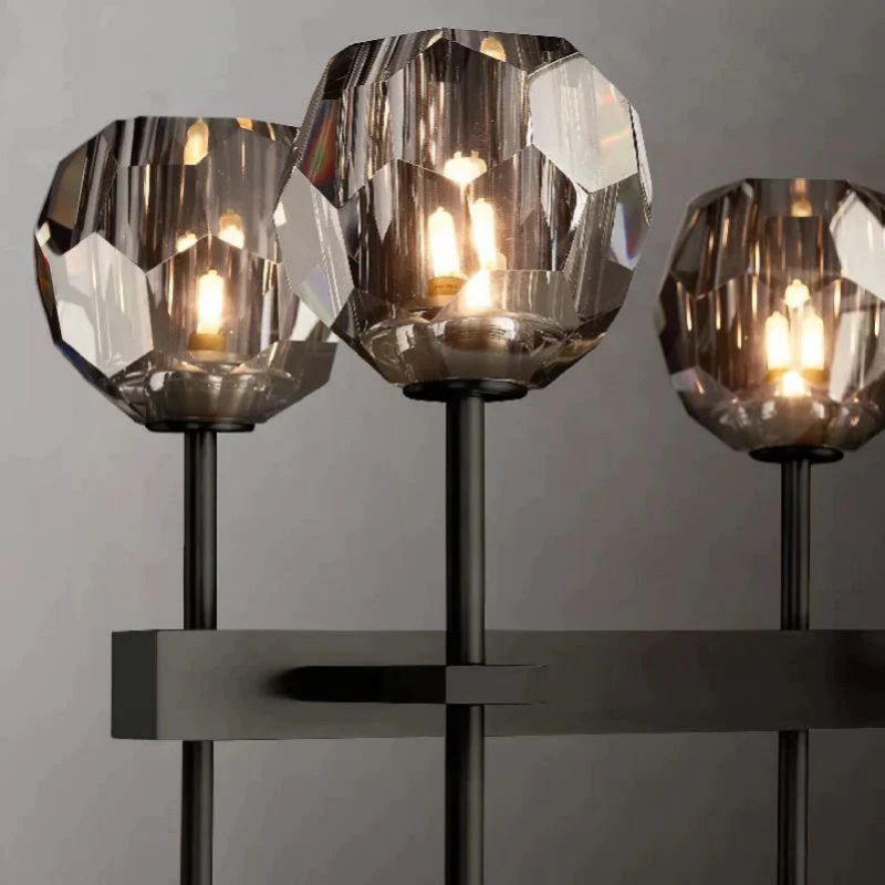 Cristal Glass Double Linear Chandelier 60 inch detail view