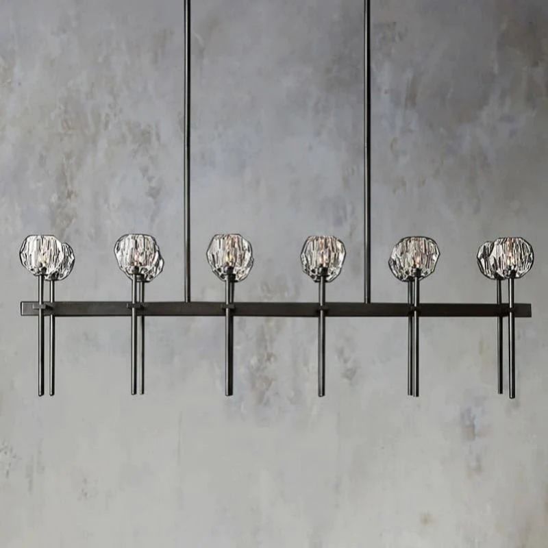 Cristal Glass Double Linear Chandelier 60 inch angled view