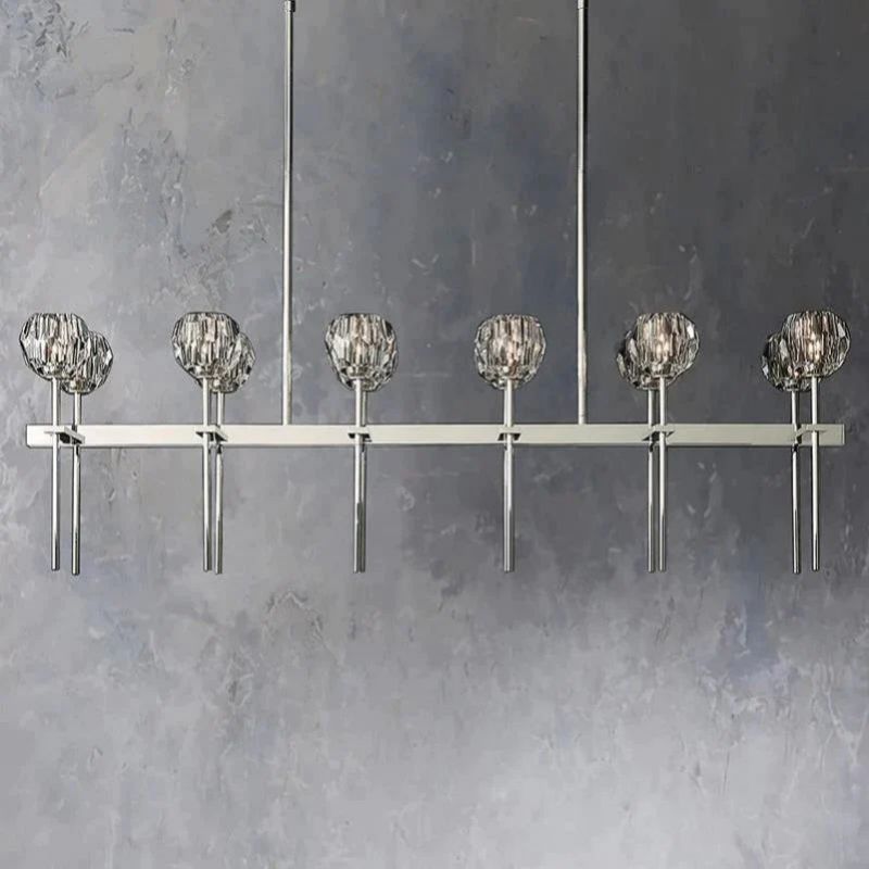 Cristal Glass Double Linear Chandelier 60 inch detail view