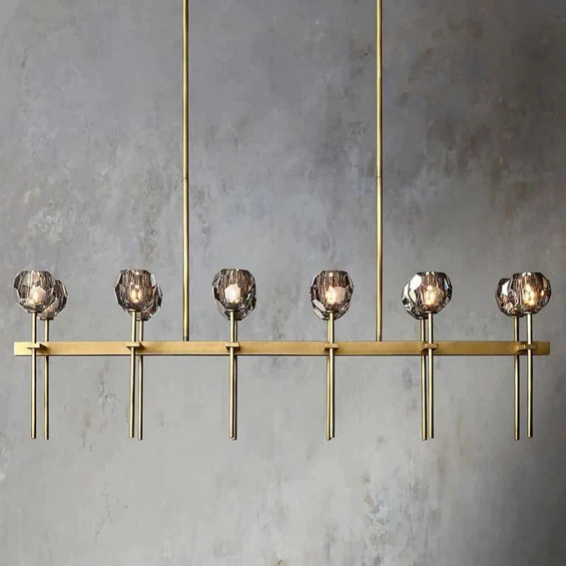 Cristal Glass Double Linear Chandelier 60 inch front view