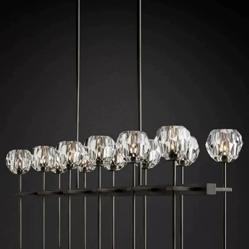 Cristal Glass Double Linear Chandelier 60 inch detail view