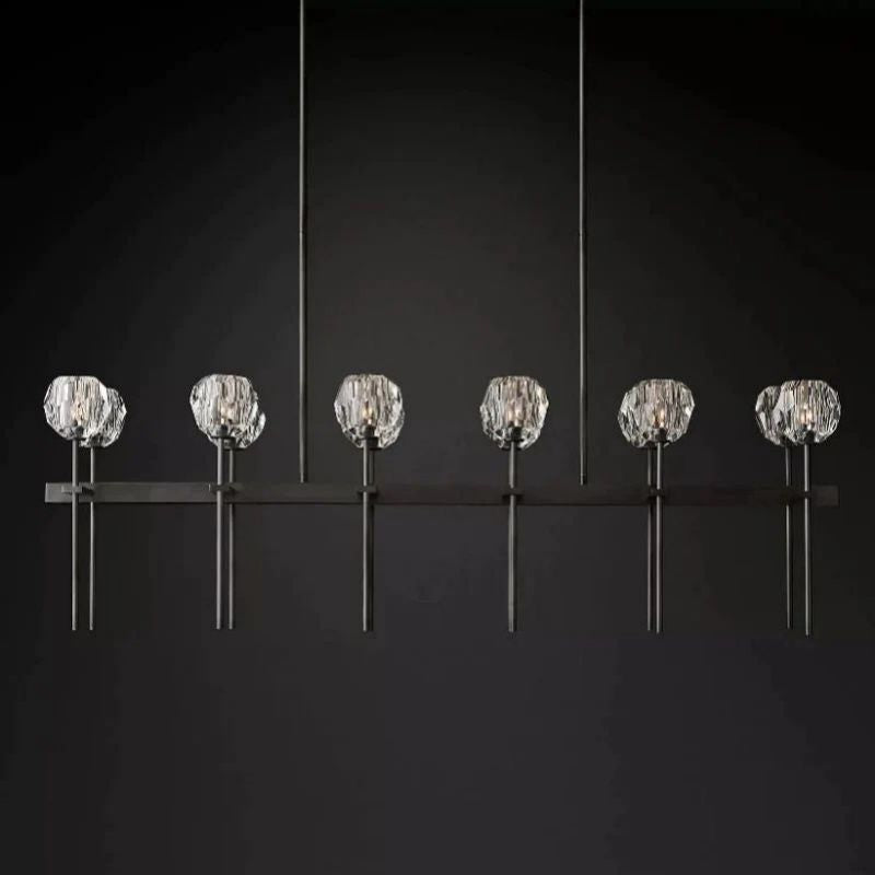 Cristal Glass Double Linear Chandelier 60 inch detail view