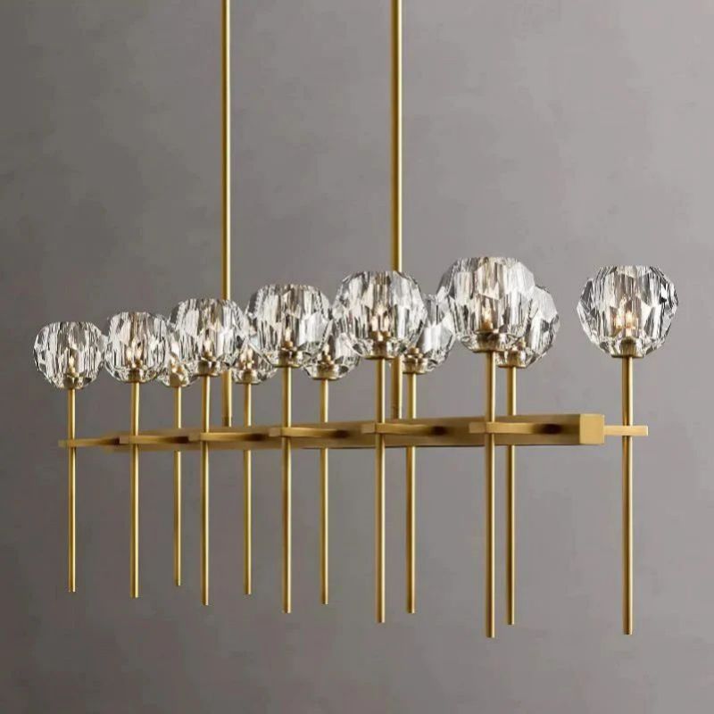 Cristal Glass Double Linear Chandelier 60 inch detail view