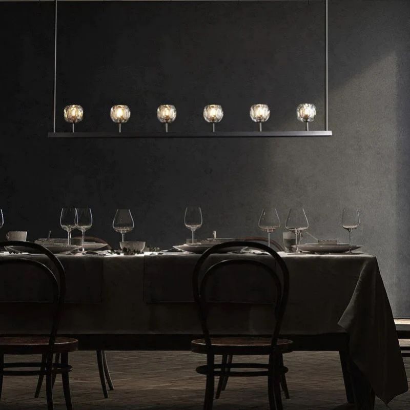 Cristal Glass Linear Chandelier 60 inch detail view