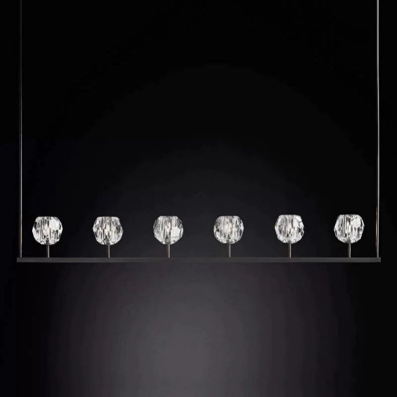 Cristal Glass Linear Chandelier 60 inch angled view