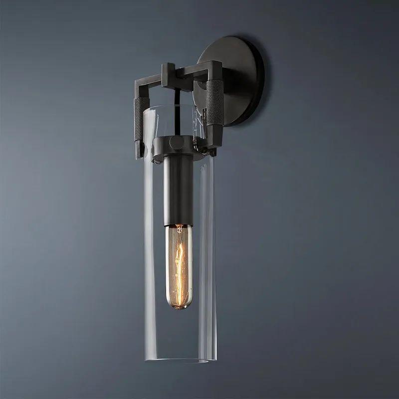 Mechanic Glass Cylinder Wall Sconce 12'' front view
