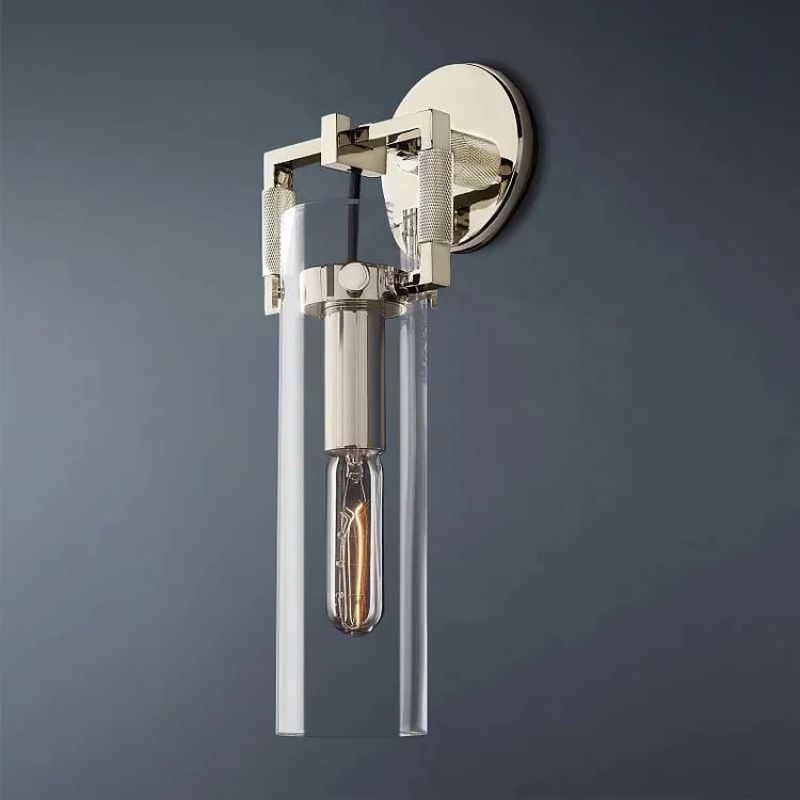 Mechanic Glass Cylinder Wall Sconce 12'' angled view