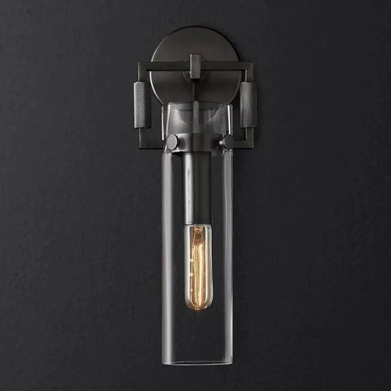 Mechanic Glass Cylinder Wall Sconce 9'' detail view