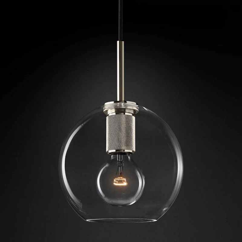 Mechanic Globe Shade Pendant Light 8 inch angled view