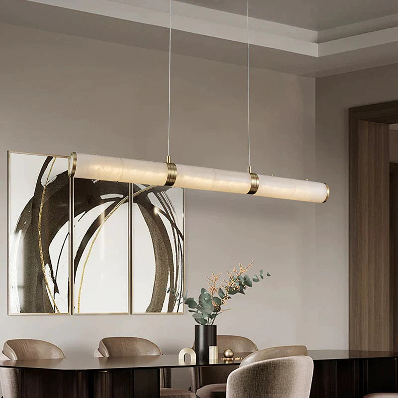 Alan Linear Alabaster Modern Chandelier, Chandelier For Dining Room detail view