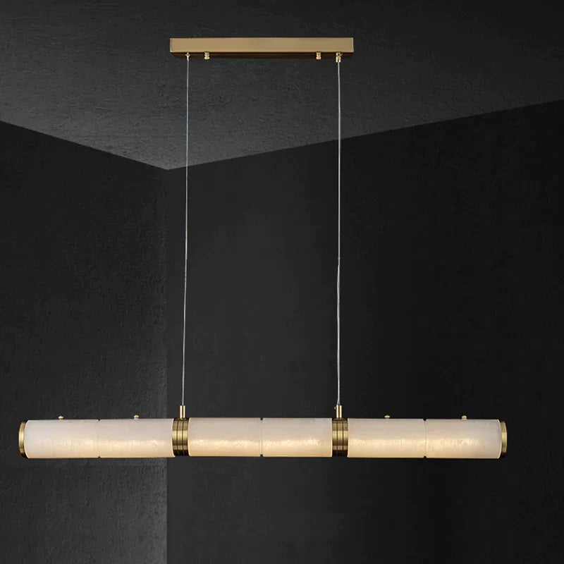 Alan Linear Alabaster Modern Chandelier, Chandelier For Dining Room front view