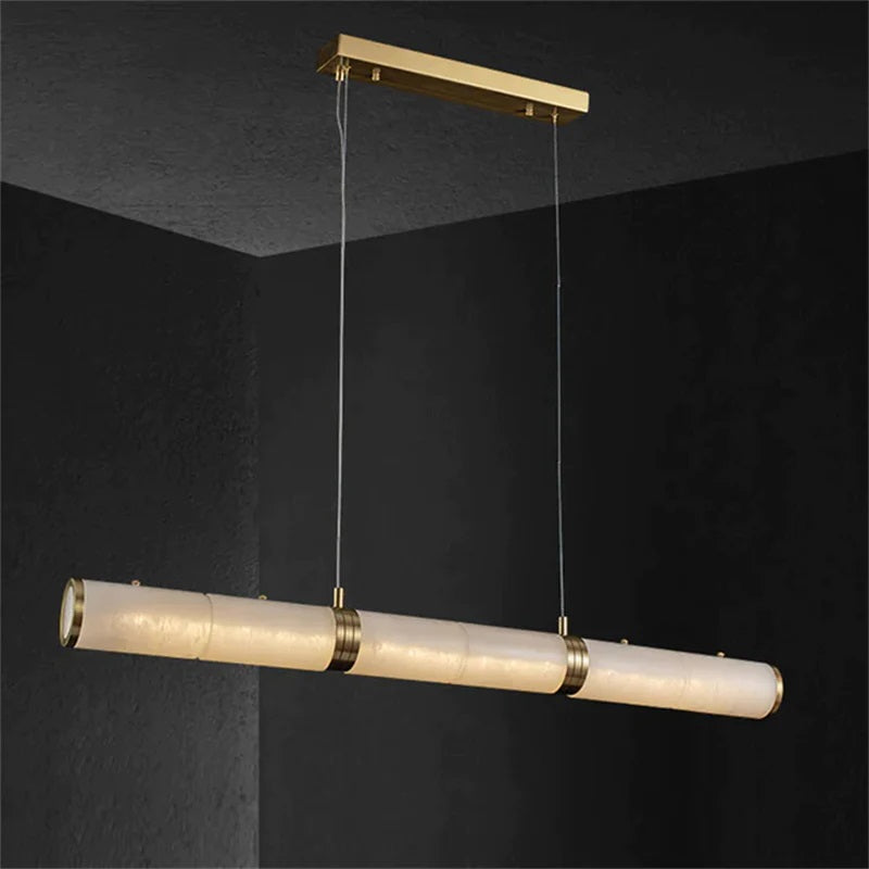Alan Linear Alabaster Modern Chandelier, Chandelier For Dining Room angled view