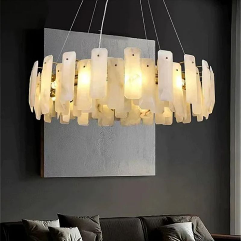 Moira Alabaster Round Chandelier in marble and copper