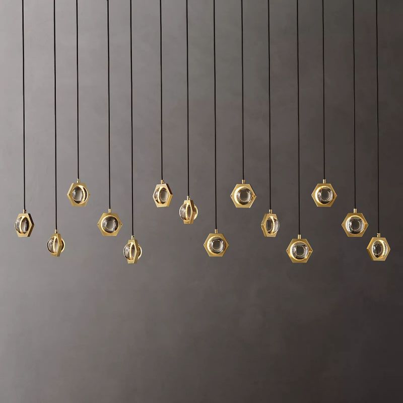 Planet Linear Chandelier 72" in glass and brass