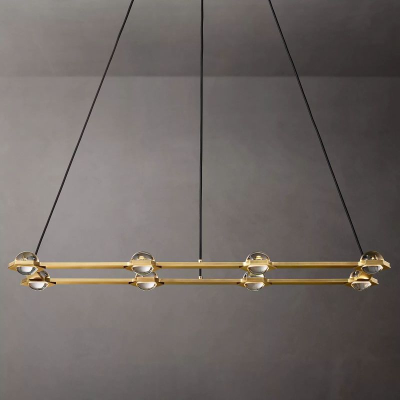 Planet Rectangular Chandelier 54" in glass and brass