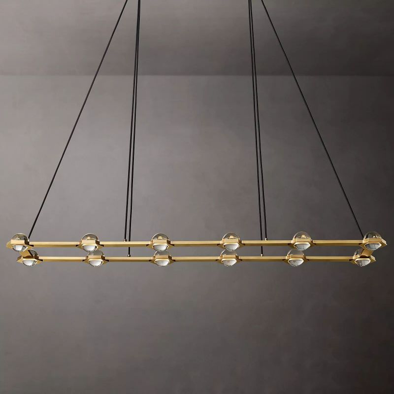 Planet Rectangular Chandelier 72" in glass and brass