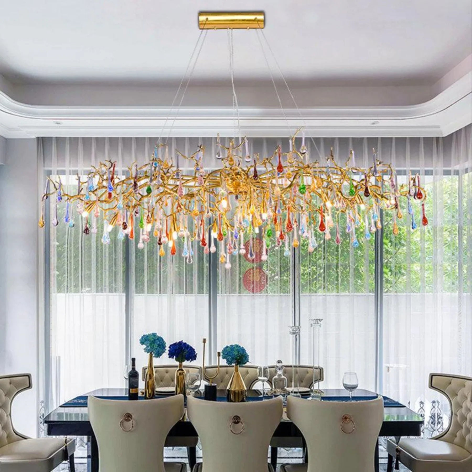 Lara Colorful Crystal Dining Branch Chandelier front view