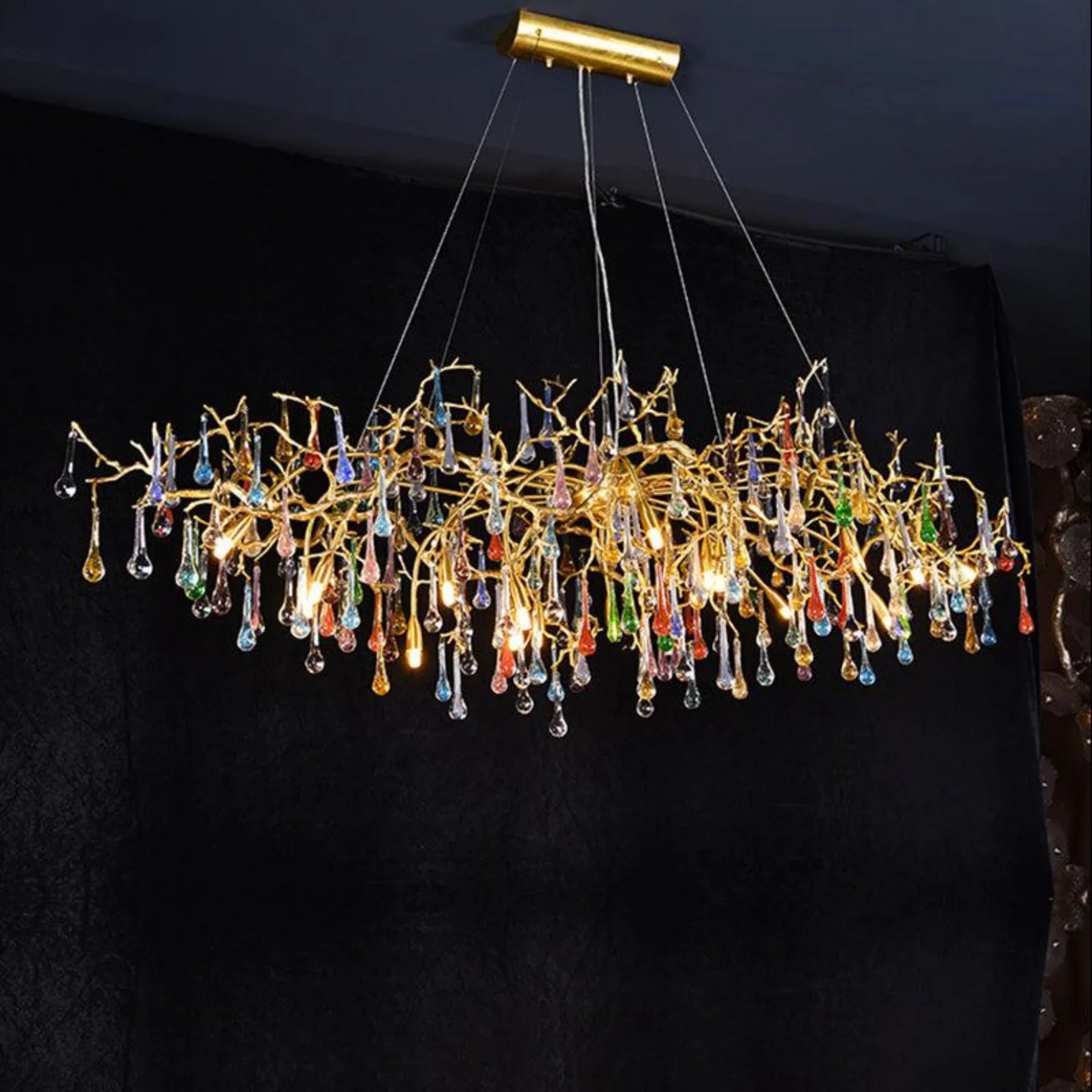 Lara Colorful Crystal Dining Branch Chandelier detail view