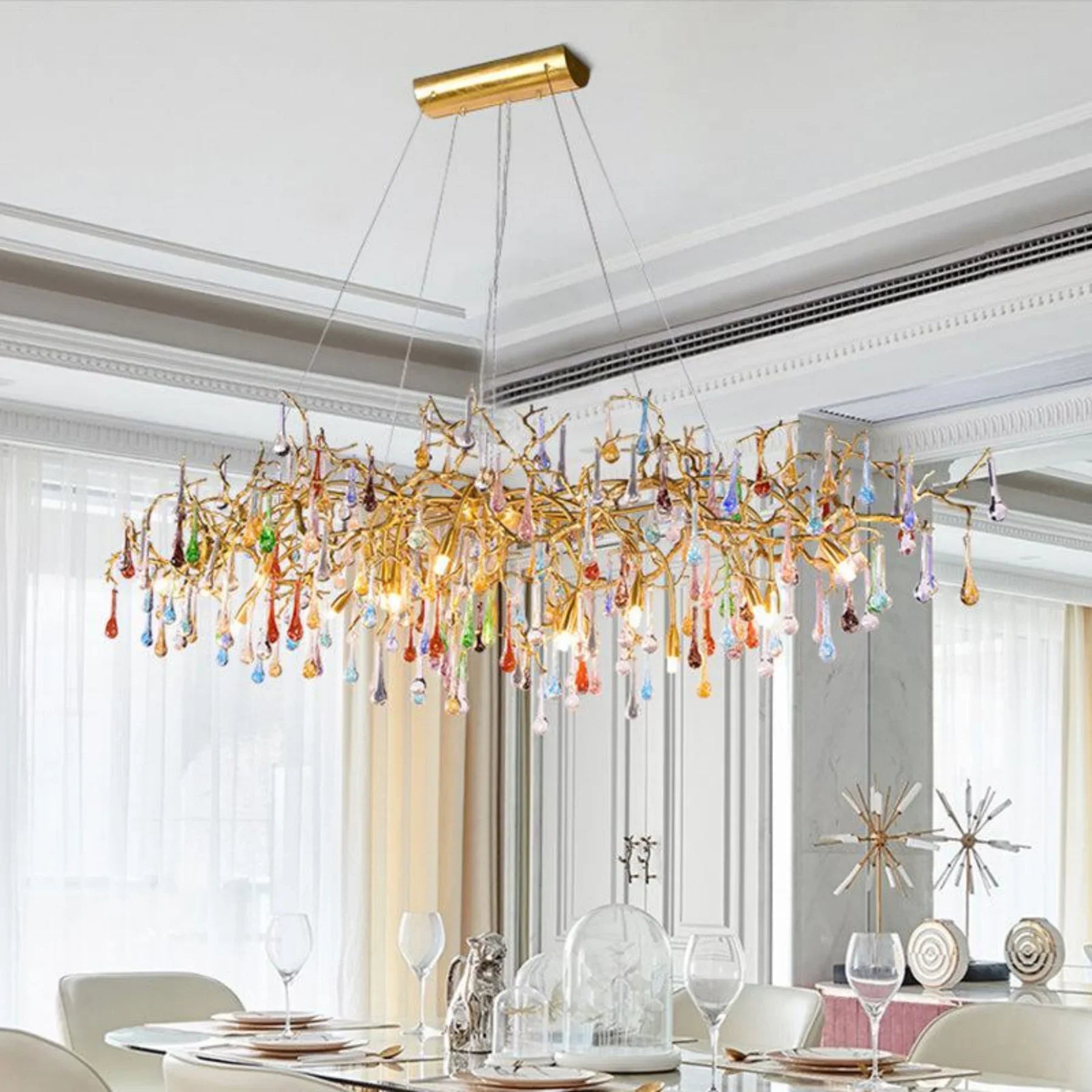 Lara Colorful Crystal Dining Branch Chandelier detail view