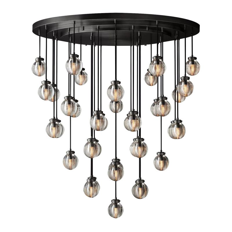 Pearl Spherical Modern Round Chandelier 48" in crystal and brass