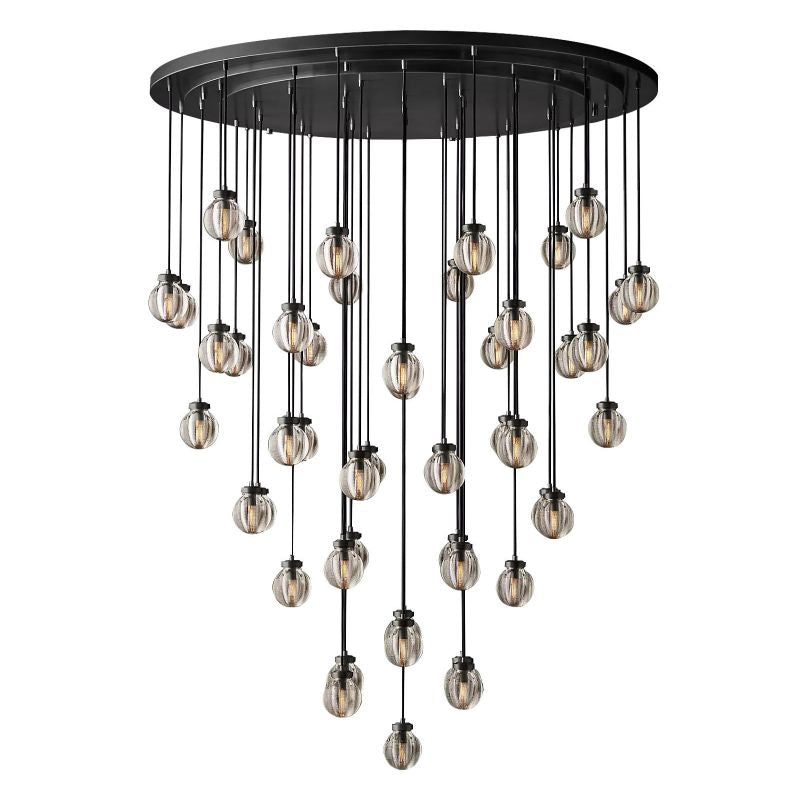 Pearl Spherical Modern Round Chandelier 60" in crystal and brass